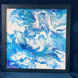 Abstract acrylic pour painting, 12” X 12” In Black Frame - Picture 1 of 1