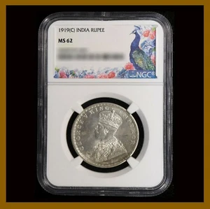 British India 1 Rupee, 1919 (C) Calcutta NGC MS 62 King George V 4468769-015 - Picture 1 of 2