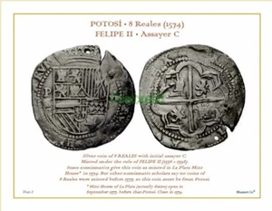 Bogen #2 des Albums MÜNZEN VON POTOSI POSTFRISCH / 8 REALES (1574) Felipe II Assayer C - Bild 1 von 3
