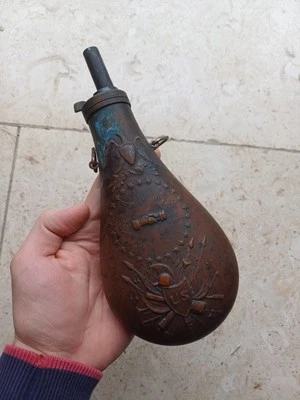 PISTOLA DE LATÓN ORNAMENTADA DE COLECCIÓN BOTELLA DE PÓLVORA NEGRA FRASCO EE. UU. ÁGUILA PAZ GUERRA CIVIL  Foto 1 de 4