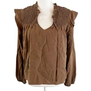NWT Bella Dahl Womens Blouse Size Medium Long Sleeve Smocked Ruffle Pullover - Picture 1 of 8