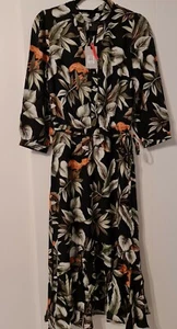 NEW Oasis Black/Green Floral Long Sleeve Dress S 8-10 RRP £56 - Picture 1 of 9