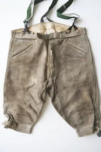 Kniebund Lederhose grau sämisch Elchleder dick Jagd ohne Verzierungen Gr.27/54 - Bild 1 von 10