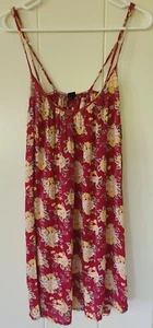 Volcom Womens M (12)Red Floral Swing Dress Double Low Back Spaghetti Straps - Picture 1 of 5