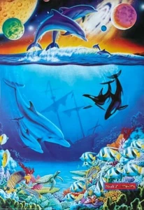 Cosmic Dolphins di Robin Koni poster artistico vintage 1997 24 x 35 - Foto 1 di 8