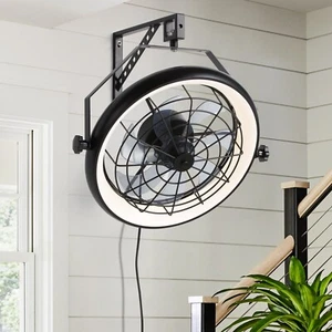 22.8" Wall Fan Plug In Ceiling Fan with Remote LED Wall Mount Fan with Lights - Picture 1 of 17
