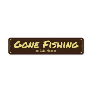 Gone Fishing Lake House Personalized Aluminum Aluminum Metal Decor Sign