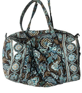 Vera Bradley Duffle Bag Small Blue Quilted Zip Side Pocket *interior Stain 13x18