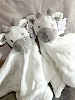 TWO X Moon & Stars TJM Unisex White Cow Baby Comforter Blanket Soft Plush BNWT • 12.99£
