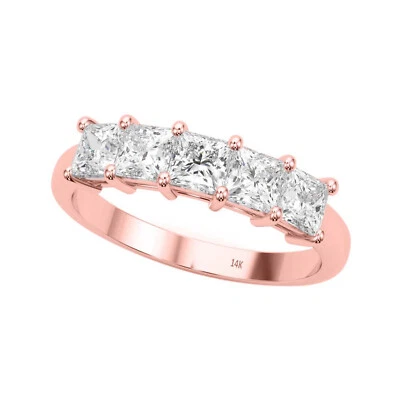 Alianza de boda de diamantes blancos de corte princesa creada en laboratorio de 2,0 quilates para mujer en oro de 14 quilates Foto 1 de 4