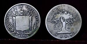 Costa Rica 25 Сentavos 1875, rare Silver