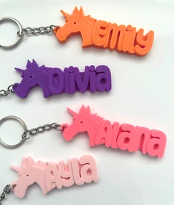 Personalised Unicorn Keyring - School Bag Book Bag Name Bag - 3D Printed - Picture 1 of 3
