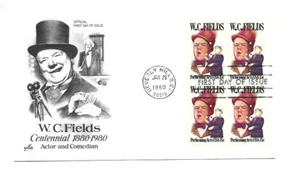 1803 W C Fields, Artes Escénicas, ArtCraft bloque de 4, FDC - Imagen 1 de 1