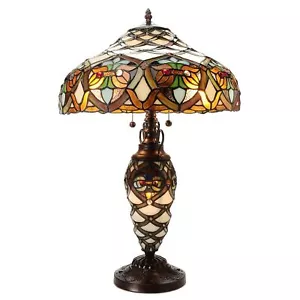 Tiffany Lamp Amber with Lattice Design Matching Lighted Lamp Base Table Lamp - Picture 1 of 1