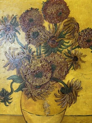 1944 Original Oil Painting  of Vincent Van Gogh Sunflowers Signed on Back - Image 1 of 4