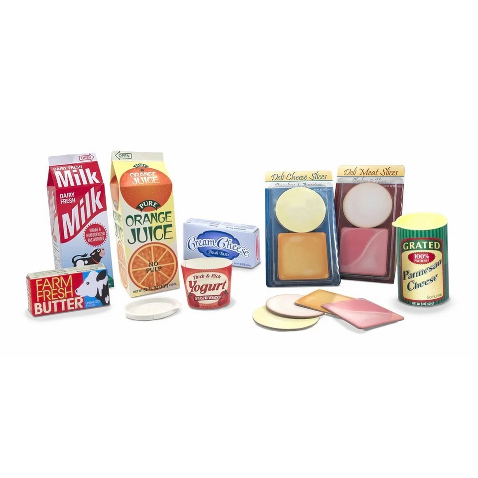 Play Food Fridge Groceries Milk Bolonga Cheese Butter Melissa & Doug 4316