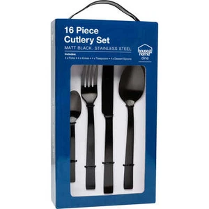 16pc Premium Brushed Matte Black Stainless Steel Cutlery Set Knives Fork Spoons - Picture 1 of 1