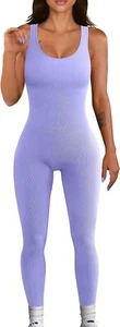 Women's Jumpsuits Ribbed One Piece Tank Tops Rompers Sleeveless Yoga Exercise M - Picture 1 of 4
