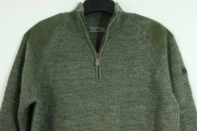 Suéter Woolovers 100 % Lana XL Cremallera Cuello Pullover Acanalado Tejido Gamuza Codo Parches Foto 1 de 4