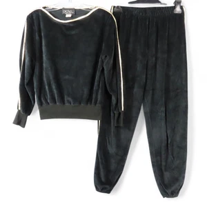 VTG Cache Black Velour FANCY TRACK SUIT Gold Metallic Trim PANTS/TOP Band Hem L - Picture 1 of 10