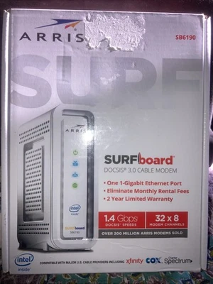 ARRIS SURF board SB6190 DOCSIS 3.0 32 x 8, 1.4 Gigabit Cable Modem - NEW - Image 1 of 4