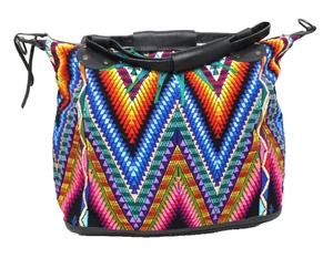 MARIA'S ARTISAN SHOP MULTICOLOR HUIPIL TEXTIL CROSSBODY TRAGETASCHE SCHWARZ LEDER NEU MIT ETIKETT - Bild 1 von 11