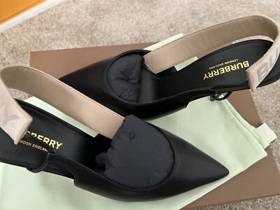 Zapatos de tacón puntiagudos Burberry para mujer talla 37,5 EE. UU. 7,5 de cuero tostado negro Foto 1 de 4