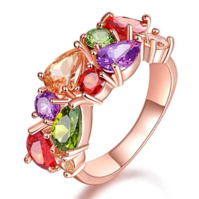 Anillo Especial Mona Lisa Peridoto Amatista Granate Morganita Chapado en Oro Rosa 6-9 Foto 1 de 4