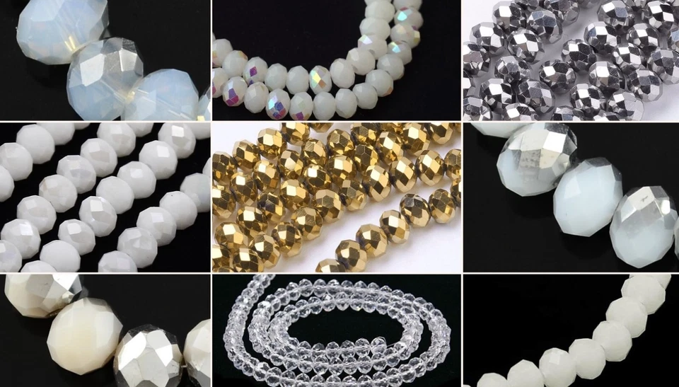 6x4mm Glasschliffperlen 90-95St. Fädelloch 1mm Glass Beads white weiss gold - Bild 1 von 1