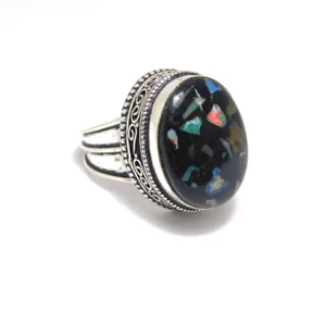 Anillo de ópalo etíope negro talla 8,5 - enchapado en plata joyas regalo elegante - Imagen 1 de 5