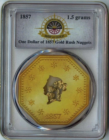 S.S. Central America 1.5 Grams Pinch $1 of 1857 Gold Rush Nuggets PCGS Cover