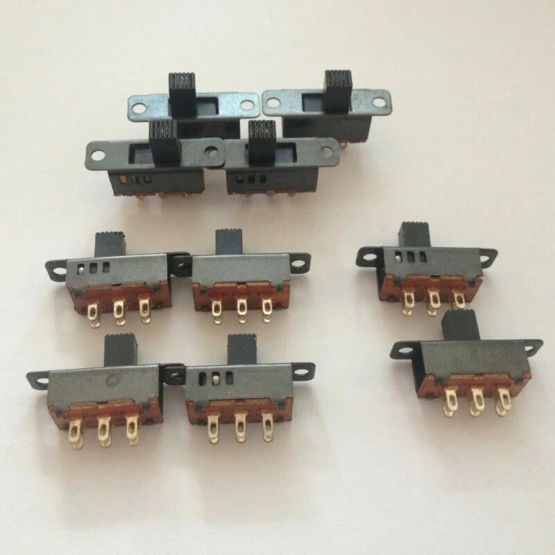 10PCS SLIDE 3-POSITION SWITCH ON/OFF/ON BLACK MOUNT 2P2T SOLDER DPDT PANEL 6-PIN - Image 1 of 1