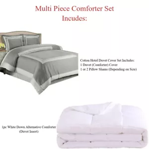Comforter Set- Cotton Hotel Duvet Cover Set +Down Alternative Duvet Insert - Picture 1 of 7