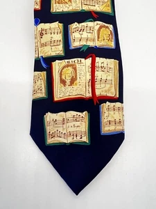 ALYNN “Great Composer” 100% Silk Neck Tie-USA Navy, Tan Academia Orchestra - Picture 1 of 4