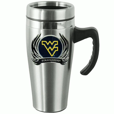 West Virginia Mountaineers 14 oz Stainless Steel Travel Mug with Handle & Flames Cover