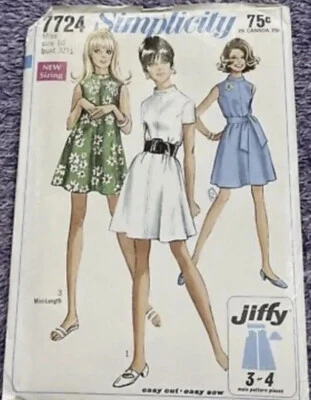 Vintage Simplicity 7724 Jiffy Easy Cut Sewing Pattern Dress Miss Size 10 Bust 32 - Image 1 of 4