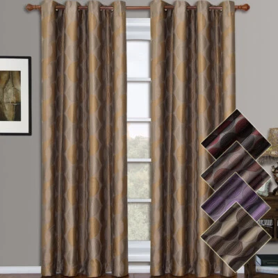 (Juego de 2) Cortinas de Ventana Sabana Ojal Jacquard Inspiradas Paneles Geométricos Foto 1 de 2