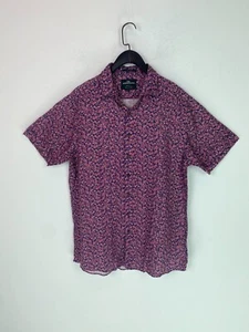 Rodd & Gunn Navy Red Floral Shirt 100% Linen Short Sleeve Smart Casual L - Picture 1 of 9