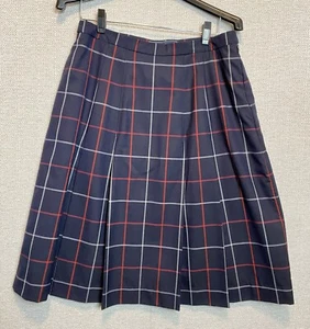 Burberry Women’s Blue Label Navy Plaid Pure Wool Skirt Blue Red Sz 16 Made USA - Picture 1 of 14