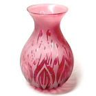 Kelsey Murphy Pilgrim Glass Sand Carved Vase Floral Cameo Cranberry Signed VTG