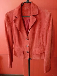 Walter Women Suede Leather Blazer Size-M-L Button Up 2Pockets Burgundy Color - Picture 1 of 9