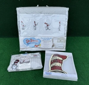 DR. SEUSS Nursery by Trend Lab Cat In The Hat 4 Piece Crib Sheet, Clock, Storage - Picture 1 of 10