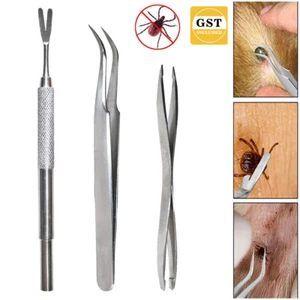3pcs Pet Cat Dog Tick Remover Tool Stainless Steel Fleas Tweezers Clip Kit Set - Picture 1 of 11