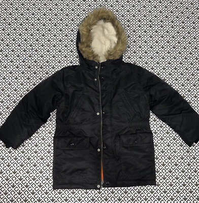 Children’s Place 黑色 3 Qtr Parka 人造毛皮帽 冬季外套 男女通用 尺寸 7/8 M — 第 1/4 张图片