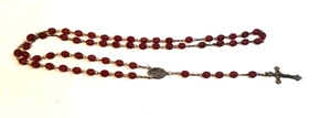 Katholischer Rosenkranz Perlen Vintage Rot Perlen INRI Kruzifix Heilige Therese Herzstück - Bild 1 von 12
