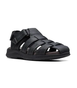 Mens Clarks Walkford Fisherman  Sandal - Black Leather, Size 8 M US [26171793] - Picture 1 of 7