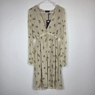 New Ottod'ame Dress size 4 Knee Length Cat Print Plunge Neck Lined Rare - Image 1 of 4