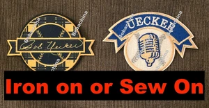 TWO Bob Uecker Milwaukee Brewers Memorial Patch Baseball Jersey Patch Microphone - Picture 1 of 2