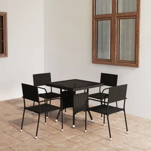 5-tlg. Garten-Essgruppe Poly Rattan Schwarz - Bild 1 von 10