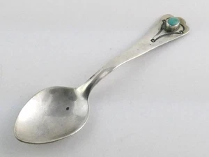 Southwest Native American Indian Made Sterling Silver Turquoise Childs Spoon - Picture 1 of 7